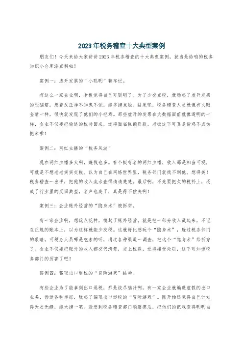 2023年税务稽查十大典型案例