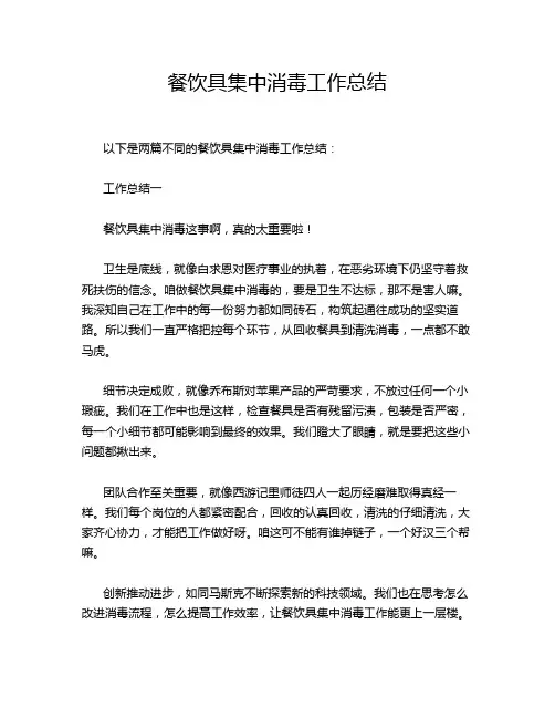 餐饮具集中消毒工作总结