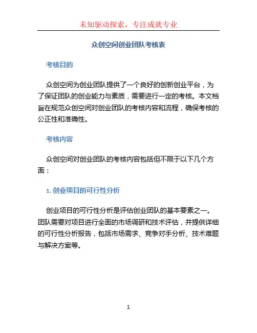 众创空间创业团队考核表