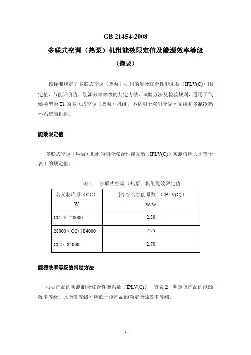 GB2021454-2008多联式空调(热泵)机组能效限定值及能源效率等级