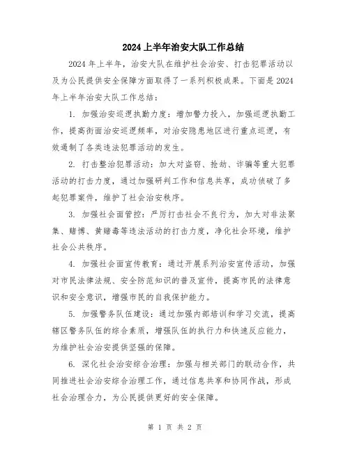 2024上半年治安大队工作总结