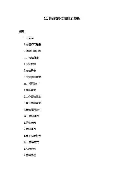 公开招聘岗位信息表模板