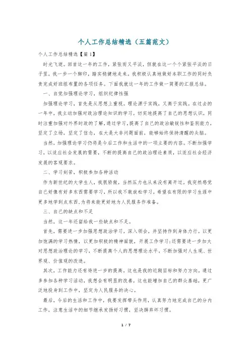 个人工作总结精选(五篇范文)