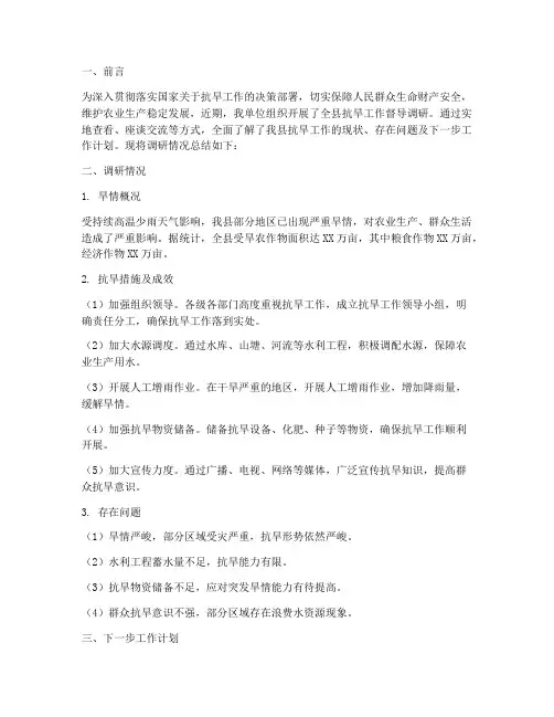 督导调研抗旱工作总结报告