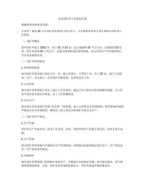 企业尾矿库工作情况汇报