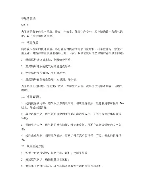 燃气锅炉申请书