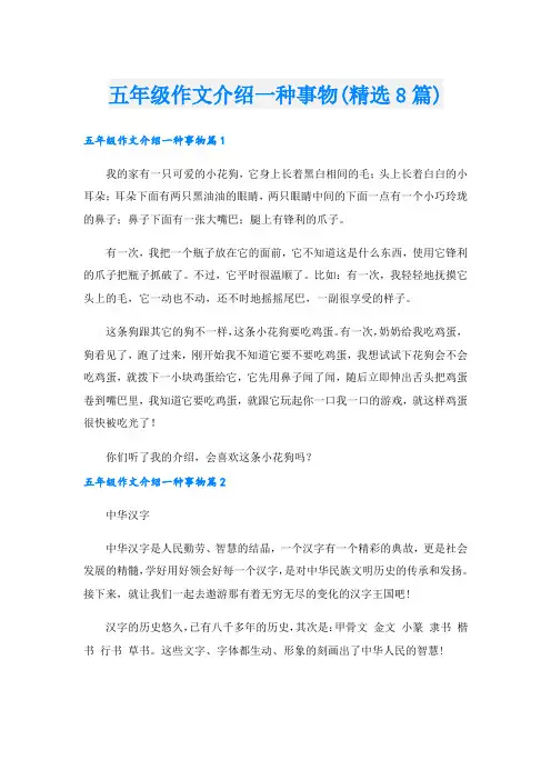 五年级作文介绍一种事物(精选8篇).doc