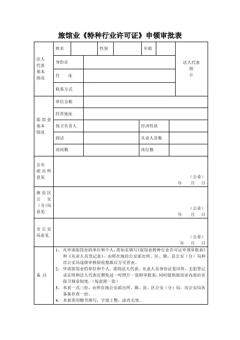 宿州市旅馆业特种行业许可证审批表