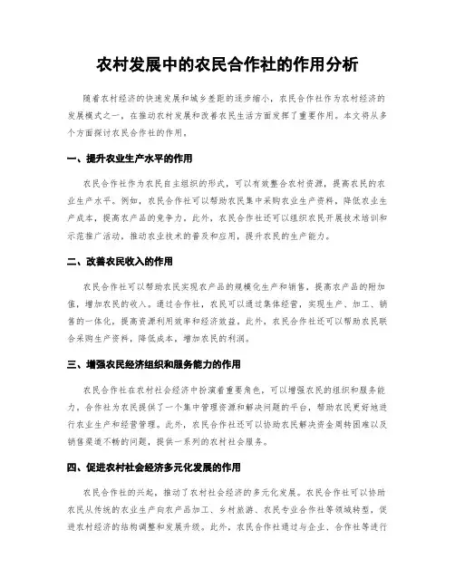 农村发展中的农民合作社的作用分析