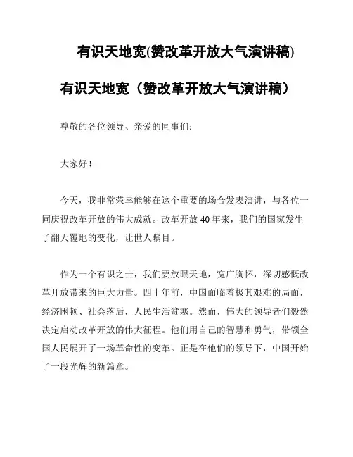 有识天地宽(赞改革开放大气演讲稿)