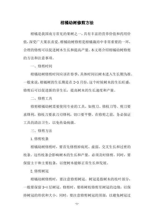 柑橘幼树修剪方法