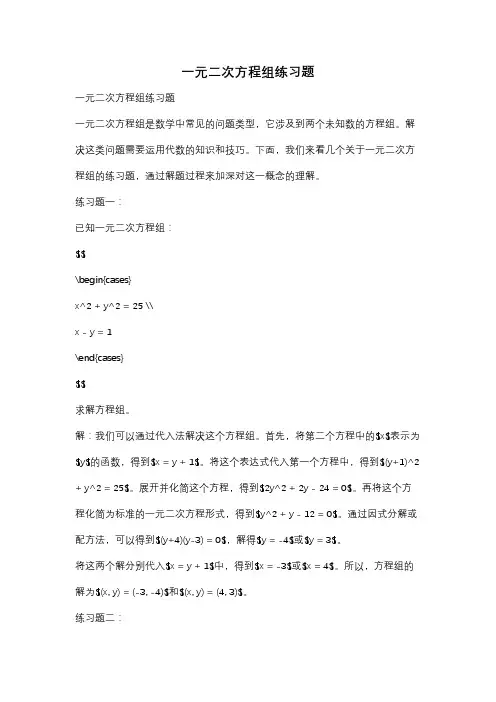 一元二次方程组练习题