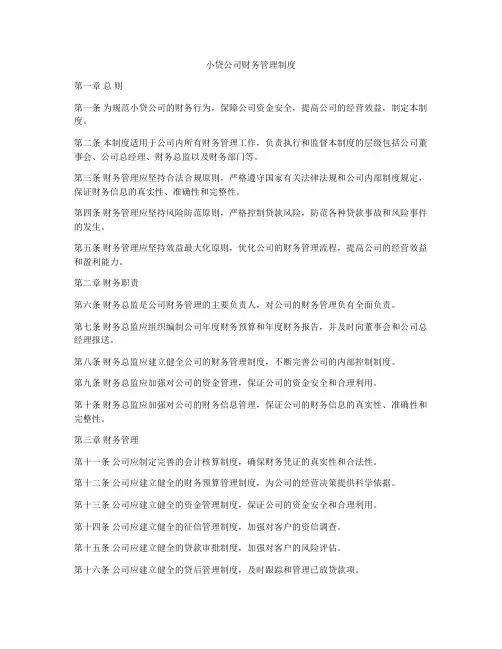 小贷公司财务管理制度