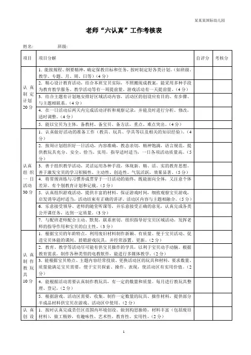 幼儿园常用表格-(教师'六认真'工作考核表)附-日常工作管理及绩效考核细则