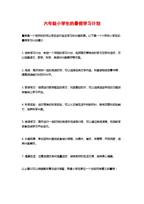 六年级小学生的暑假学习计划