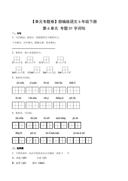 部编版语文6年级下册第6单元专题01字词句及答案