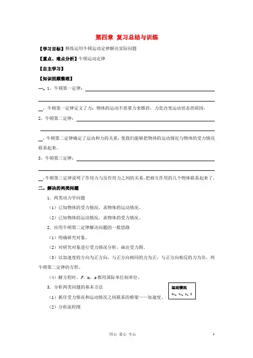 高中物理 第四章牛顿运动定律章末复习学案学案 新人教版必修1 