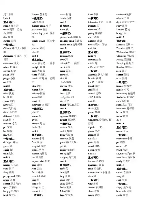 剑桥英语二级全册词汇