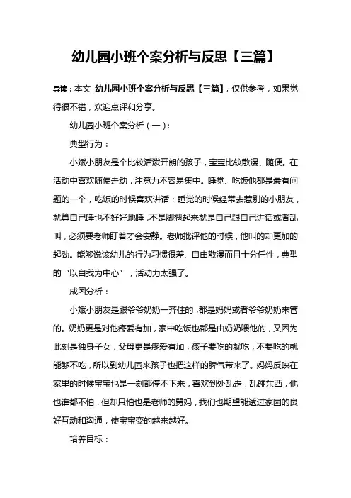 幼儿园小班个案分析与反思【三篇】