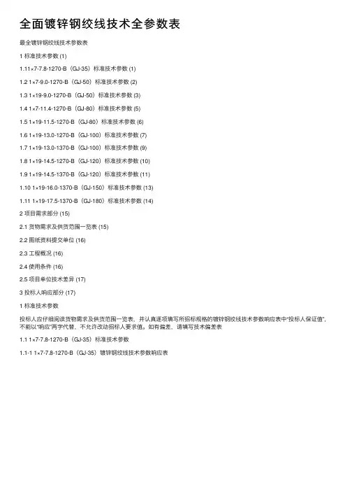 全面镀锌钢绞线技术全参数表