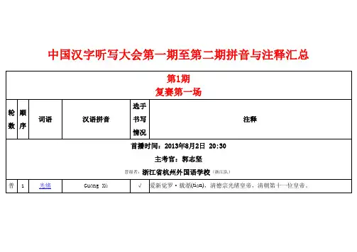 中国汉字听写大会第一期至第二期拼音与注释汇总