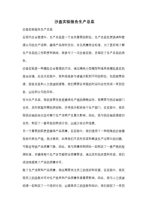 沙盘实验报告生产总监