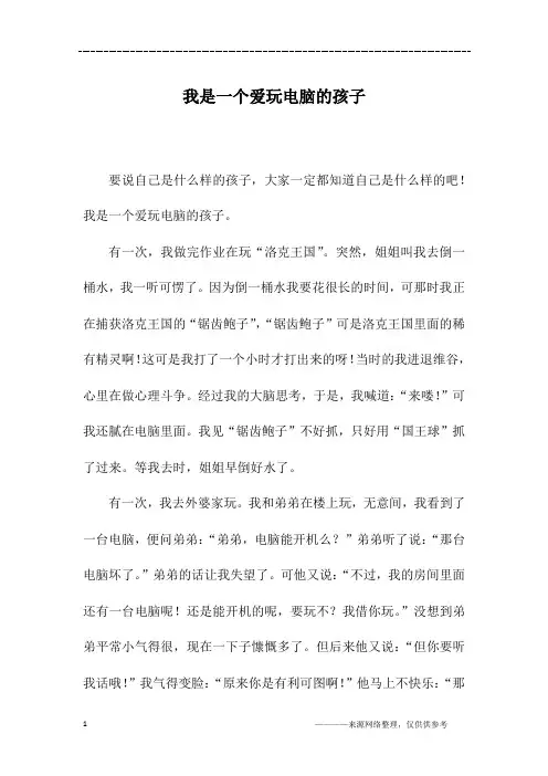 我是一个爱玩电脑的孩子_初二作文