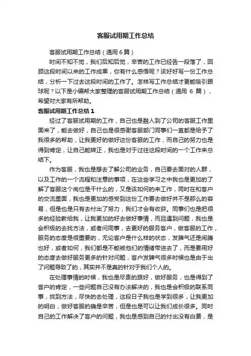客服试用期工作总结（通用6篇）