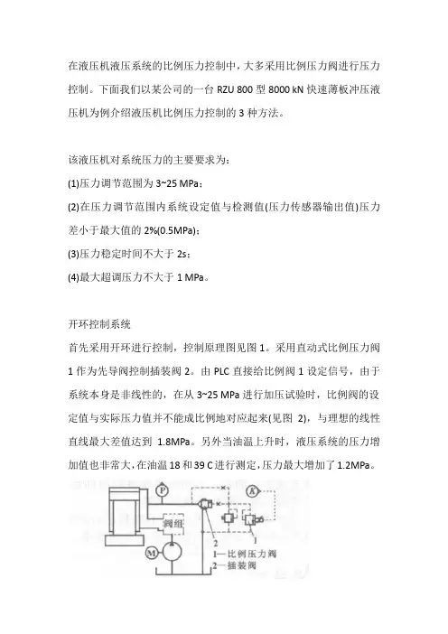 液压机液压系统比例压力控制方法