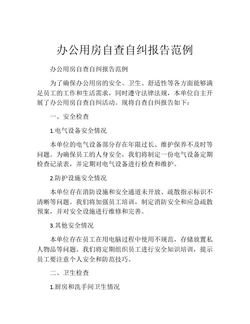 办公用房自查自纠报告范例