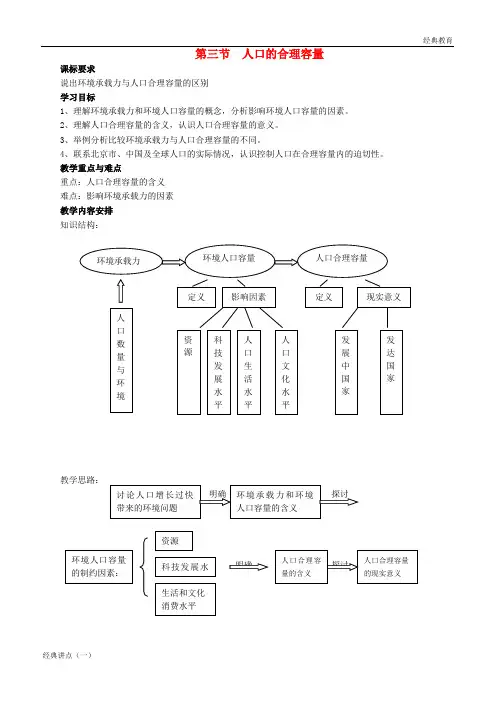2018-2019学年高中地理 第一章 人口的变化 第3节 人口的合理容量教案 新人教版必修2