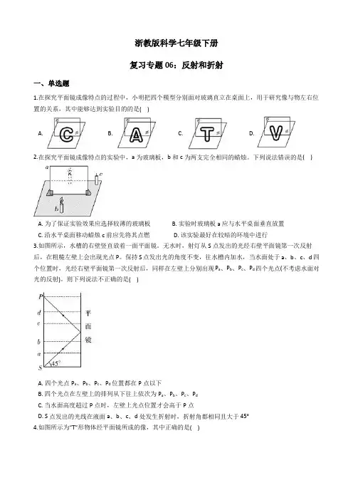 浙教版科学七年级下册复习专题06：反射和折射