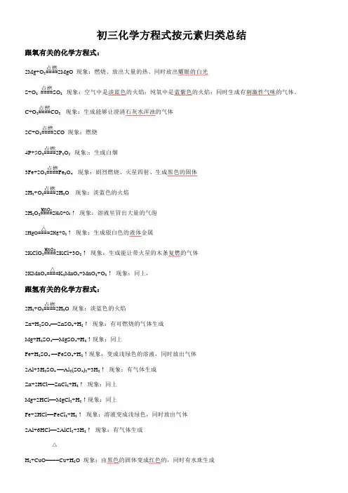 初三化学方程式按元素归类总结及现象