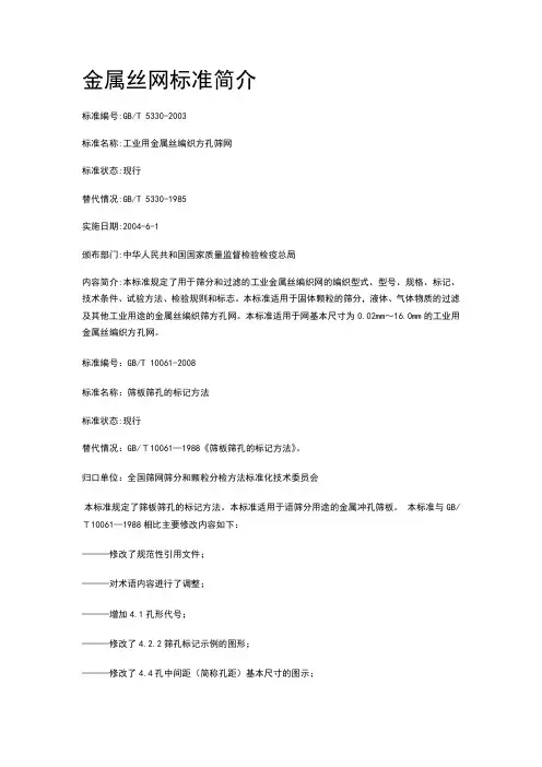 金属丝网标准简介