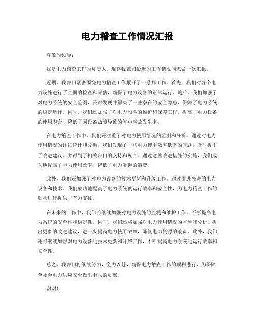 电力稽查工作情况汇报