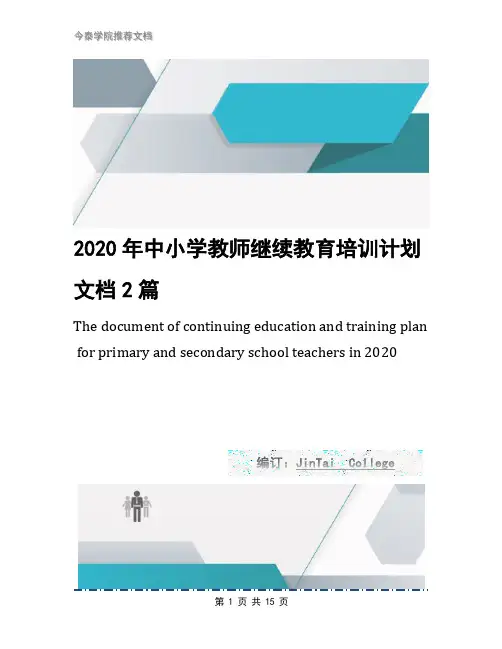 2020年中小学教师继续教育培训计划文档2篇
