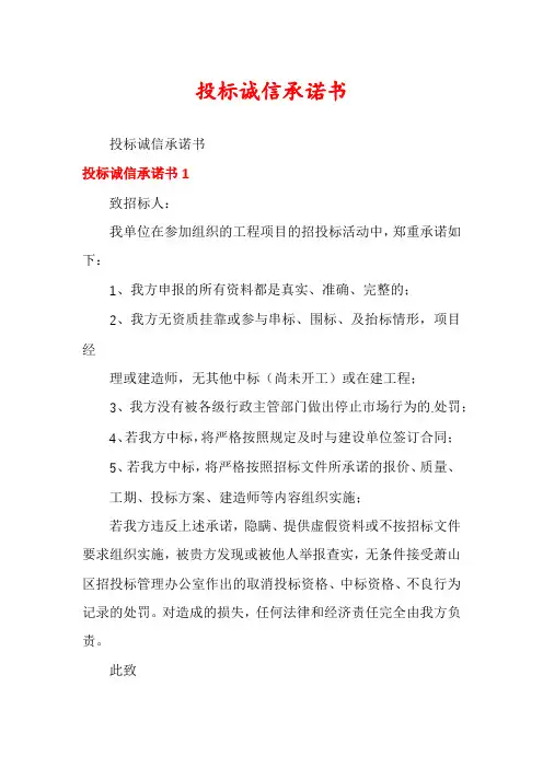 投标诚信承诺书