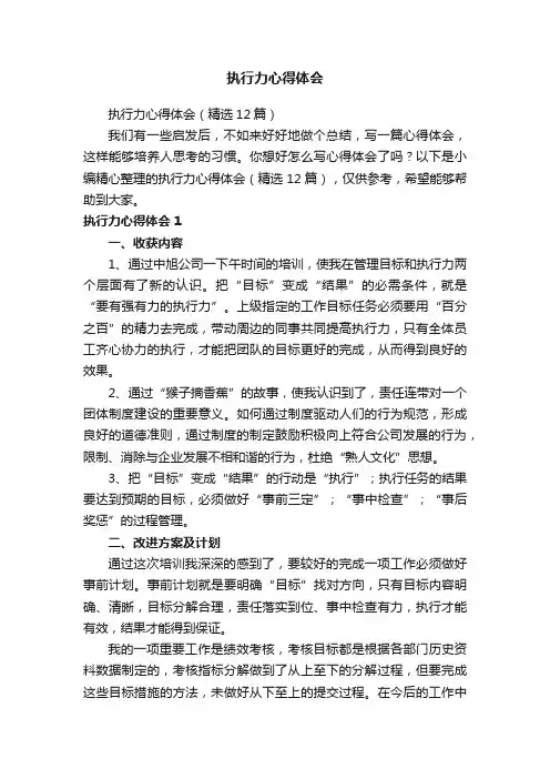 执行力心得体会（精选12篇）