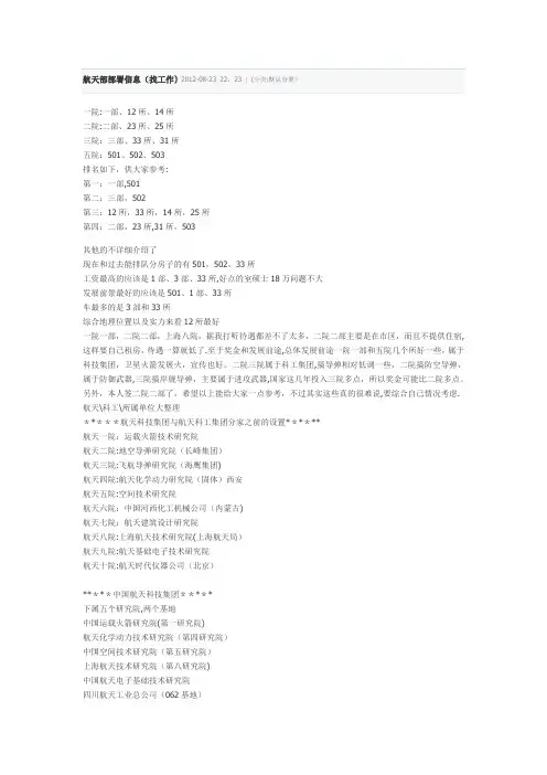 航天科工,航天科技下属单位资料