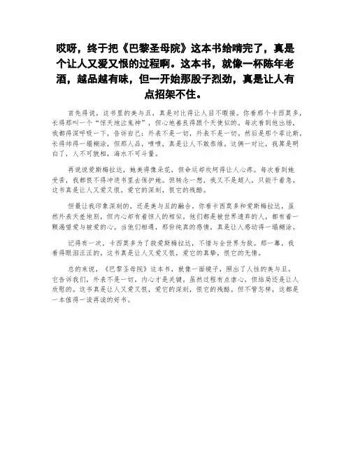 《巴黎圣母院》读后感：美与丑的对比与融合