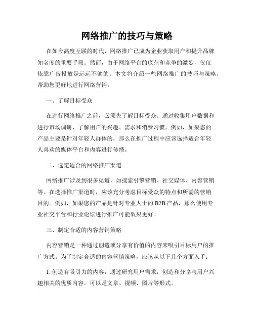 网络推广的技巧与策略