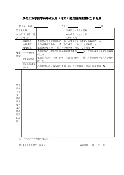 本科毕业设计(论文)的选题质量情况分析报告 模板