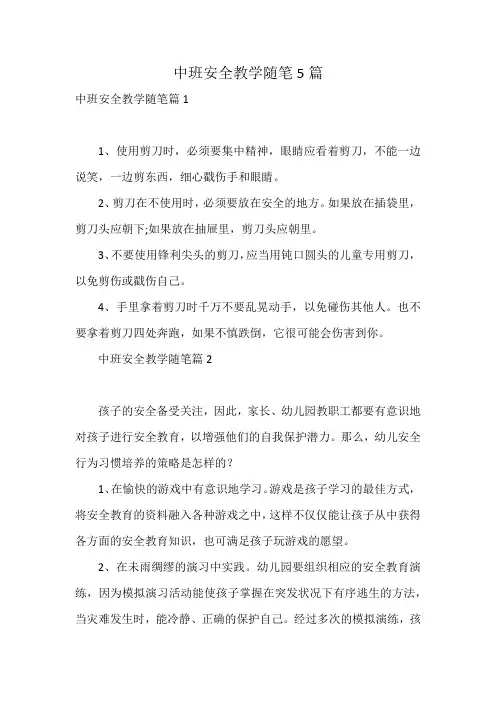中班安全教学随笔5篇