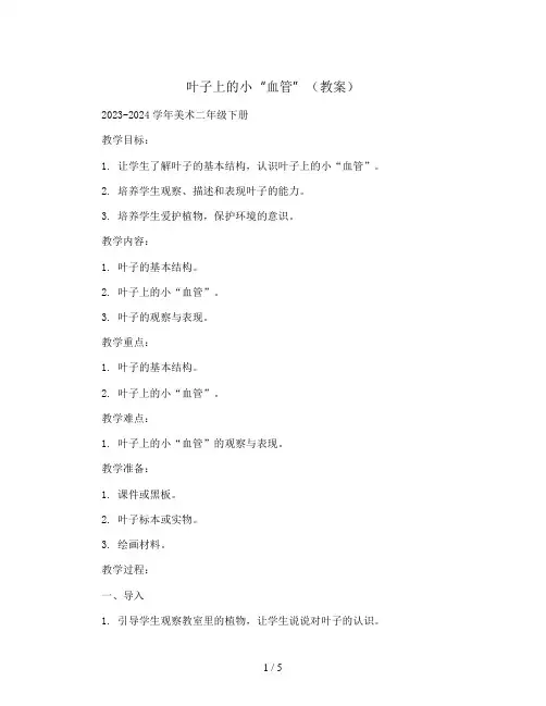 叶子上的小“血管” (教案)2023-2024学年美术二年级下册 