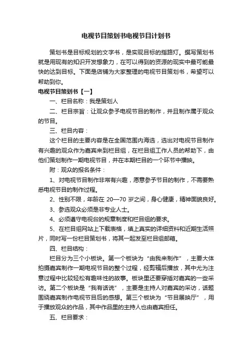 电视节目策划书电视节目计划书