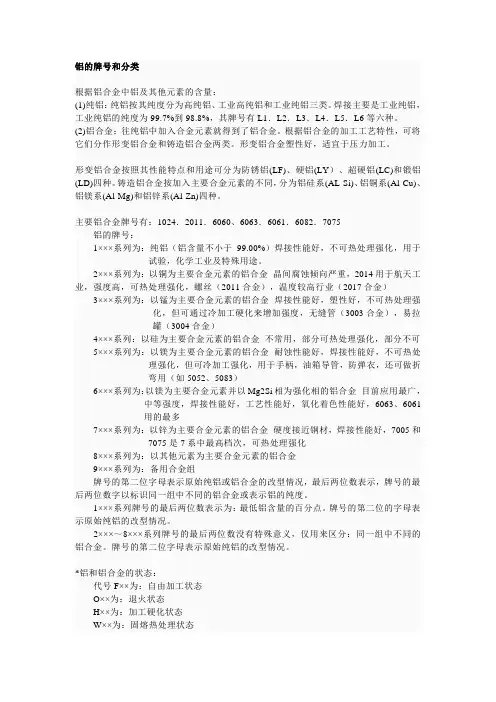 铝的牌号和分类