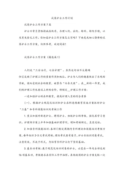 试岗护士工作计划