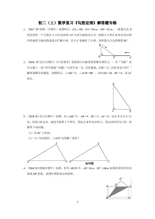 初二(上)数学复习《勾股定理》解答题专练(含解析)
