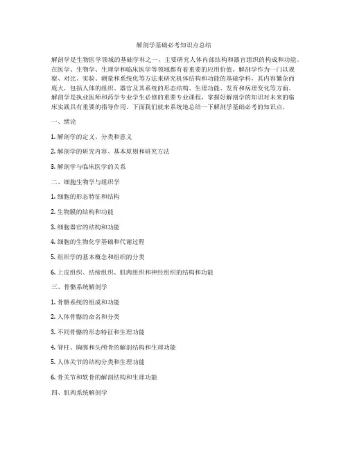 解剖学基础必考知识点总结