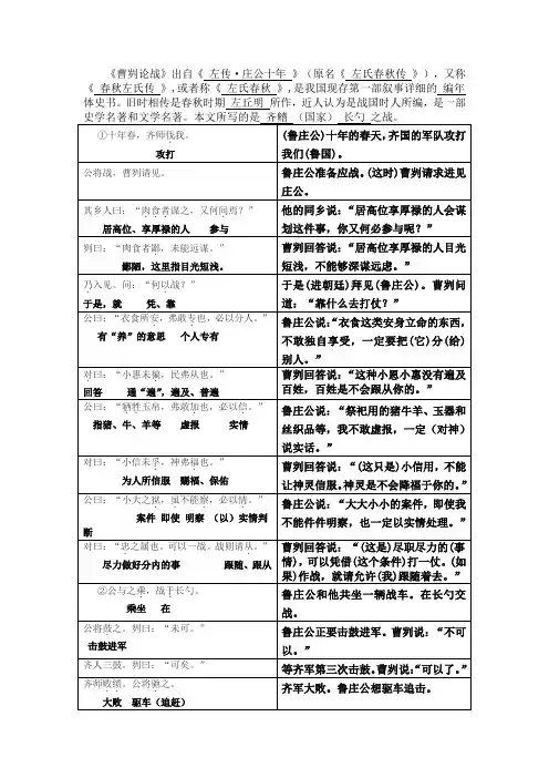 曹刿论战解释与翻译